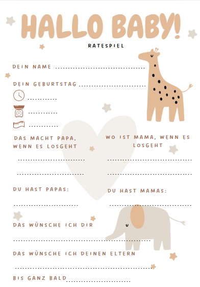 Babyshower Ratespiel Karten